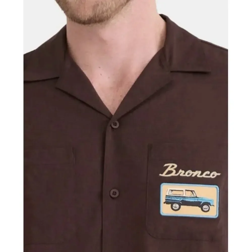 Men’s Ford Bronco 1966 Graphic Button Shirt S Back Print Retro Short Sleeve